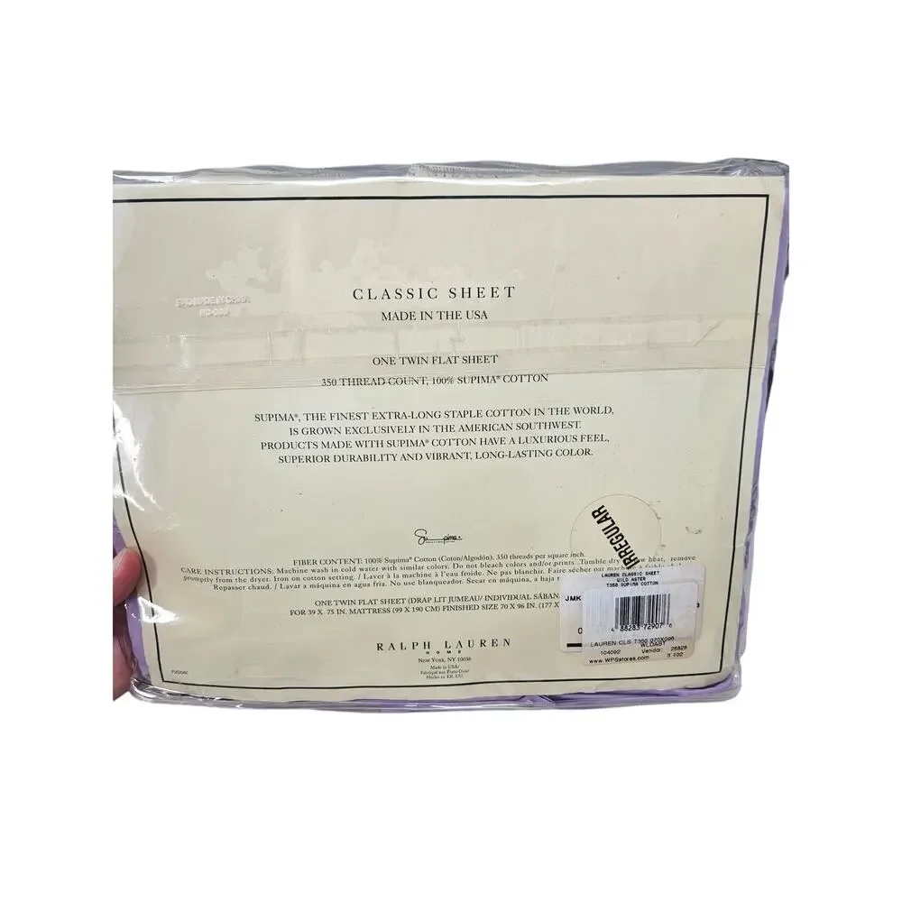 Vintage Deadstock Lauren Ralph Lauren Lavender Purple Twin Flat Sheet Cotton